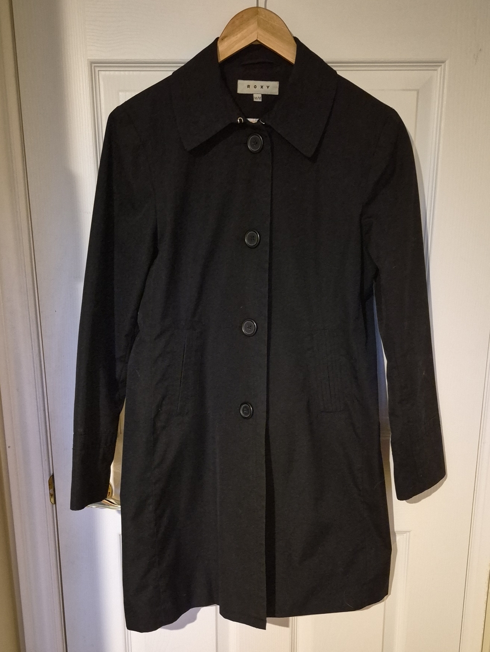 Vintage Roxy Black Single-Breasted Trench Coat Jacket -Size M